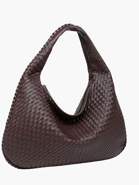 Woven Leather Shoulder Bag in Dark Brown